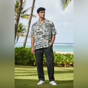 Vintage Ocean Current Hawaiian Shirt Men's Size XL Palm Trees Tropical Button Up